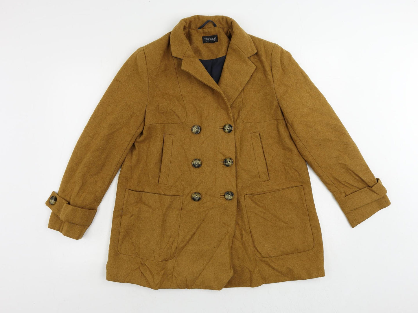 Topshop Womens Yellow Pea Coat Coat Size 10 Button