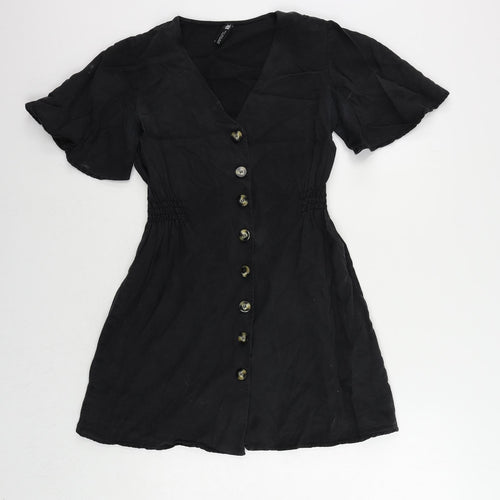 Zara Womens Black Lyocell Mini Size M V-Neck Button
