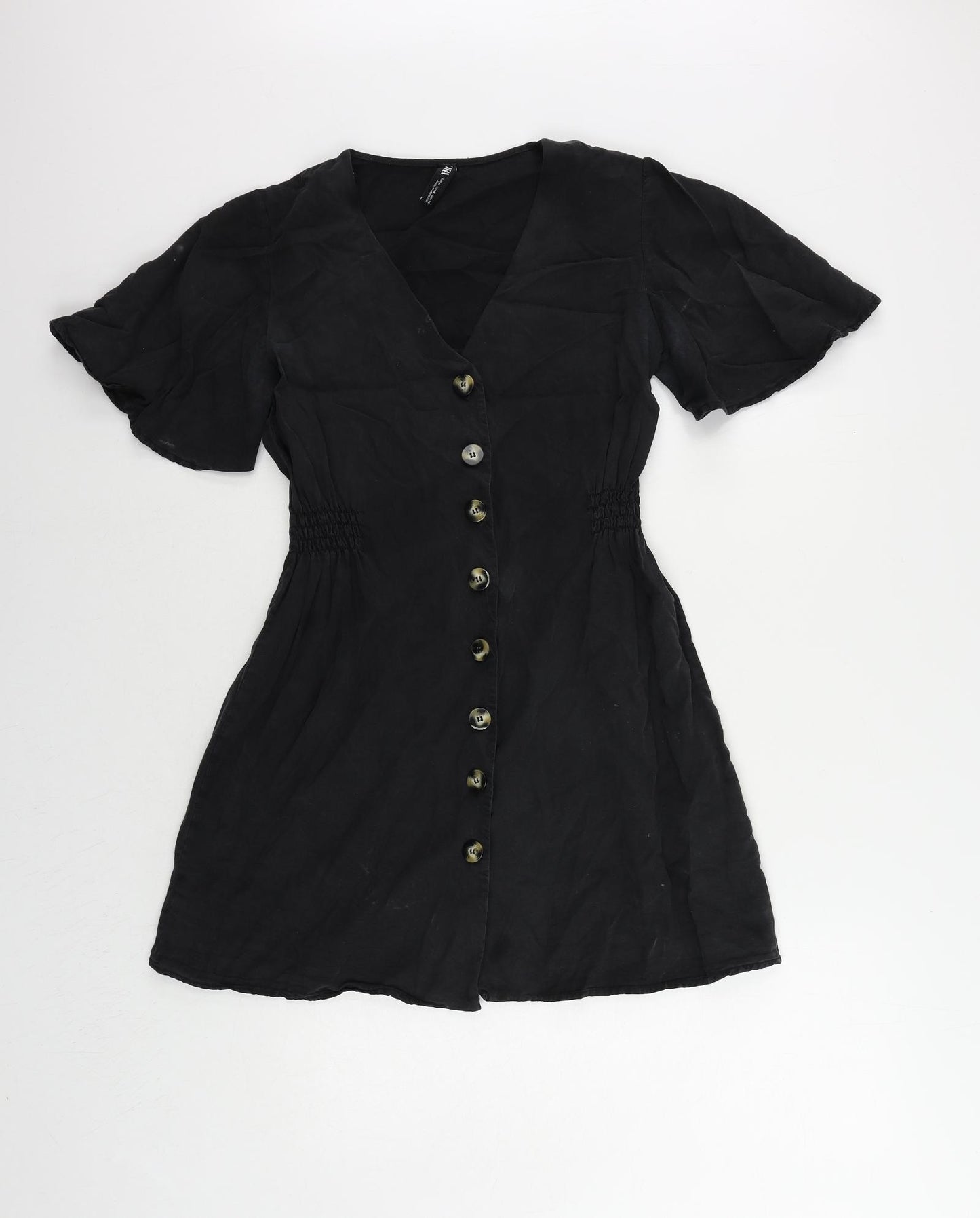 Zara Womens Black Lyocell Mini Size M V-Neck Button