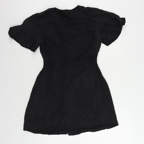Zara Womens Black Lyocell Mini Size M V-Neck Button