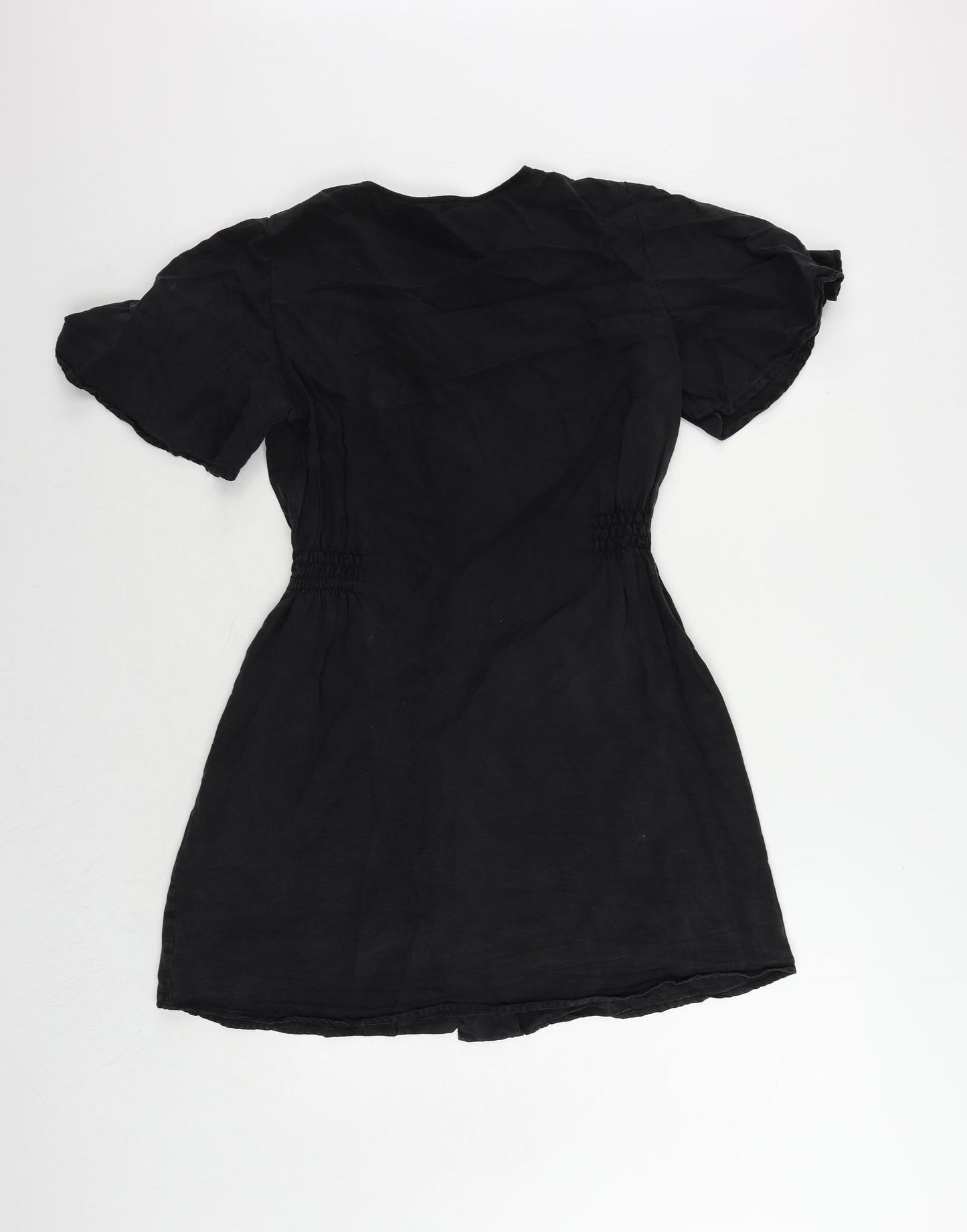 Zara Womens Black Lyocell Mini Size M V-Neck Button