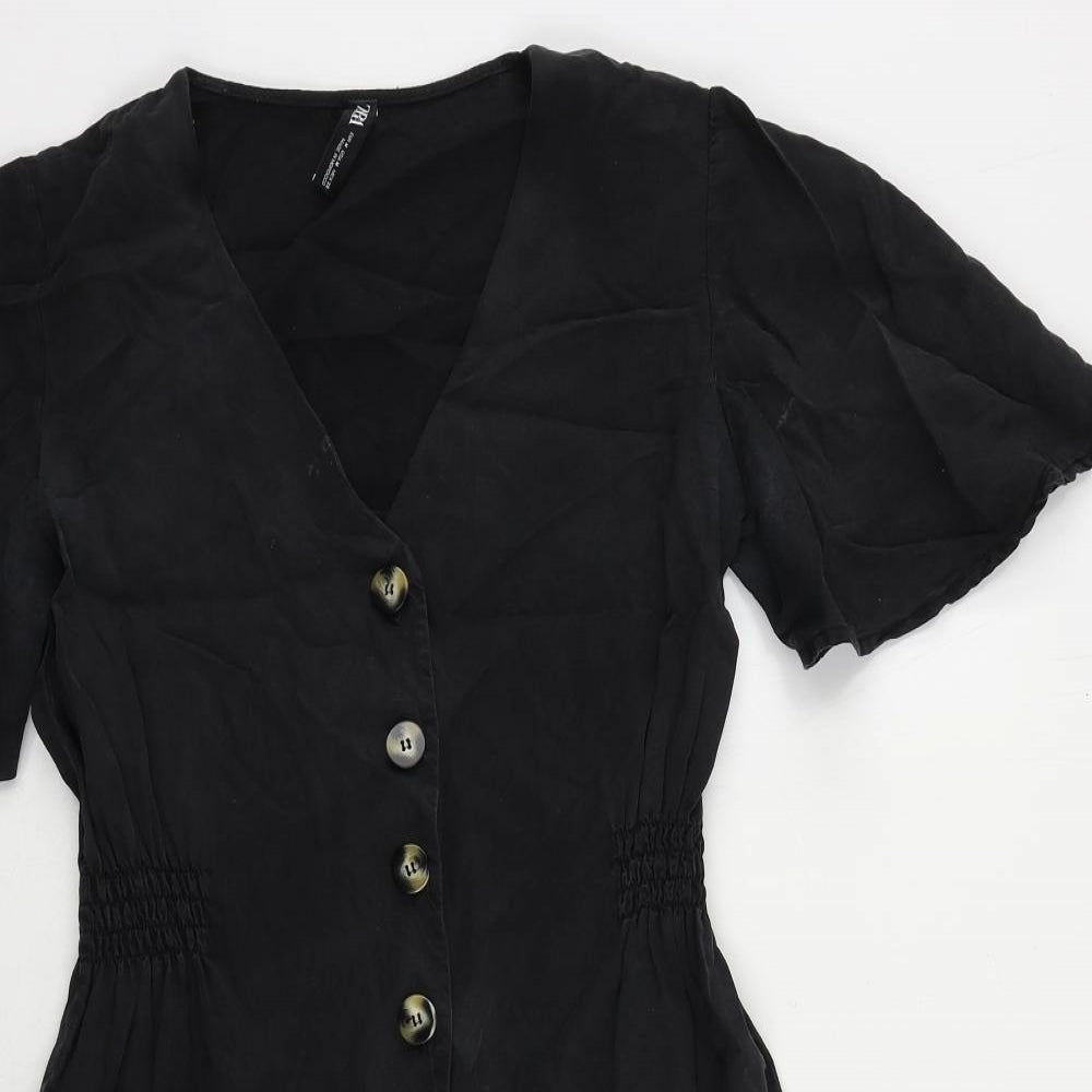 Zara Womens Black Lyocell Mini Size M V-Neck Button