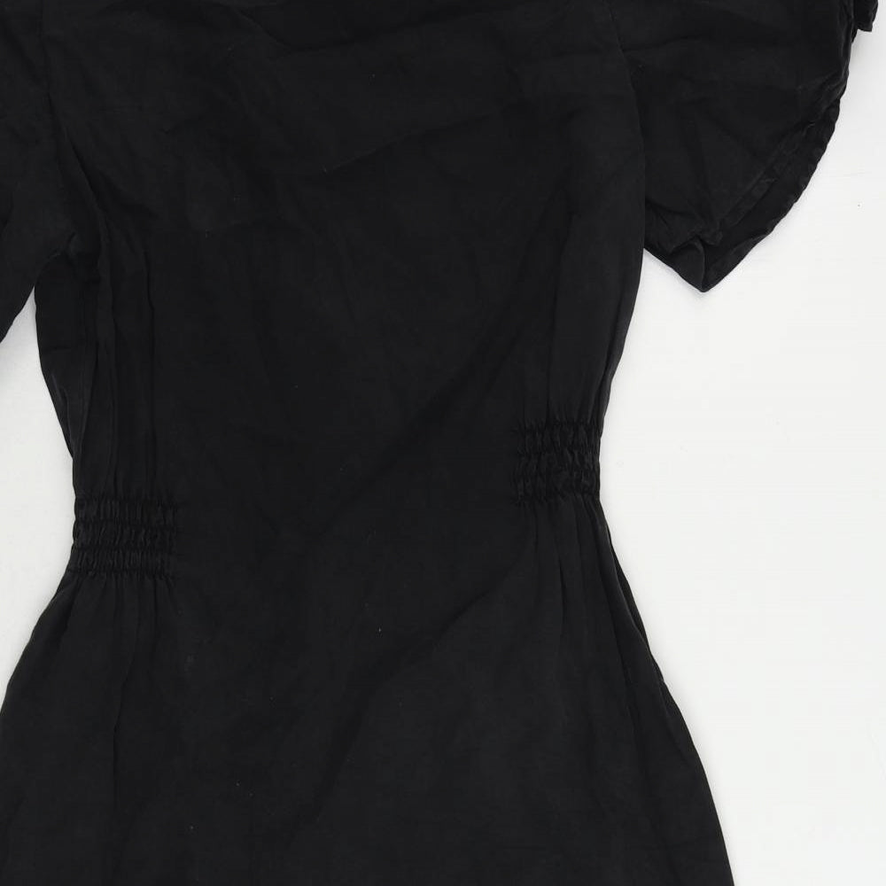 Zara Womens Black Lyocell Mini Size M V-Neck Button