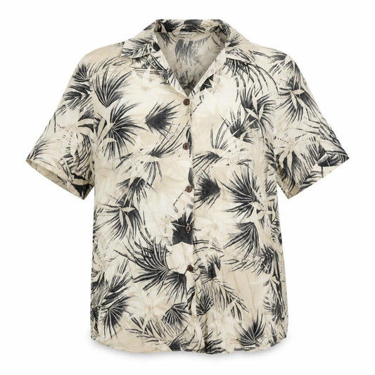 Front view of Berkertex women’s beige geometric viscose basic button-up, size UK 14, collared