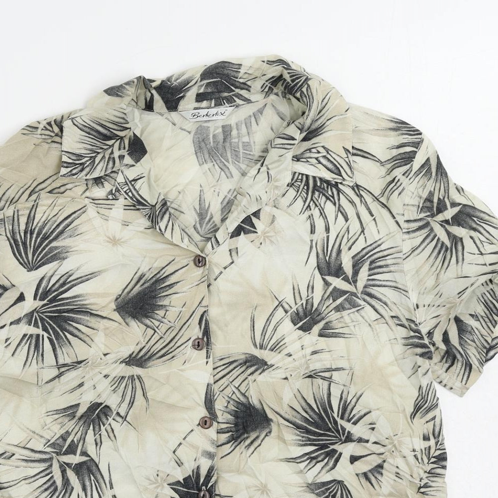 Berkertex Womens Beige Geometric Viscose Basic Button-Up Size 14 Collared