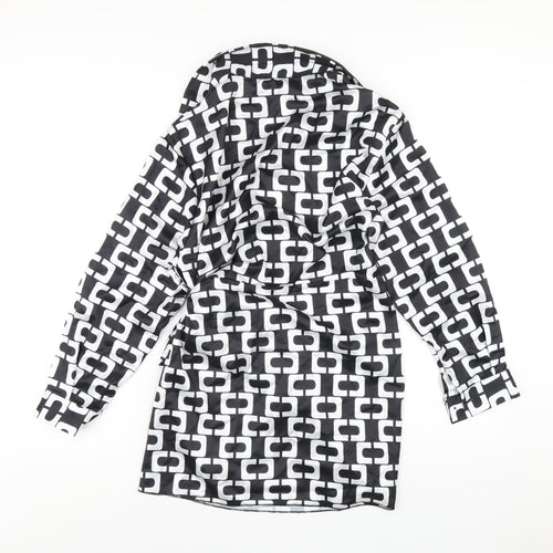 Cameo Rose Womens Black Geometric Polyester Bodycon Size 12 Collared Tie