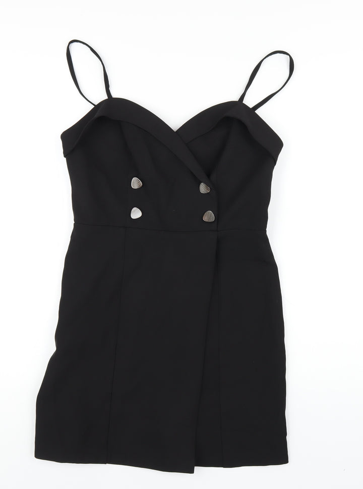 Topshop Womens Black Polyester A-Line Size 10 Sweetheart Zip