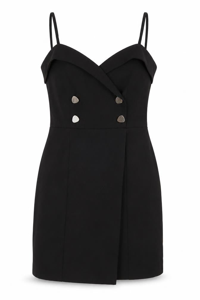 Front view of Topshop women’s black polyester a-line, size UK 10, sweetheart zip