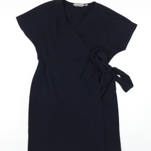 Dorothy Perkins Womens Blue Polyester Wrap Dress Size 12 V-Neck Tie