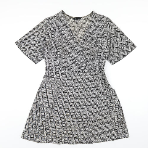New Look Womens White Polka Dot Polyester A-Line Size 12 V-Neck Zip