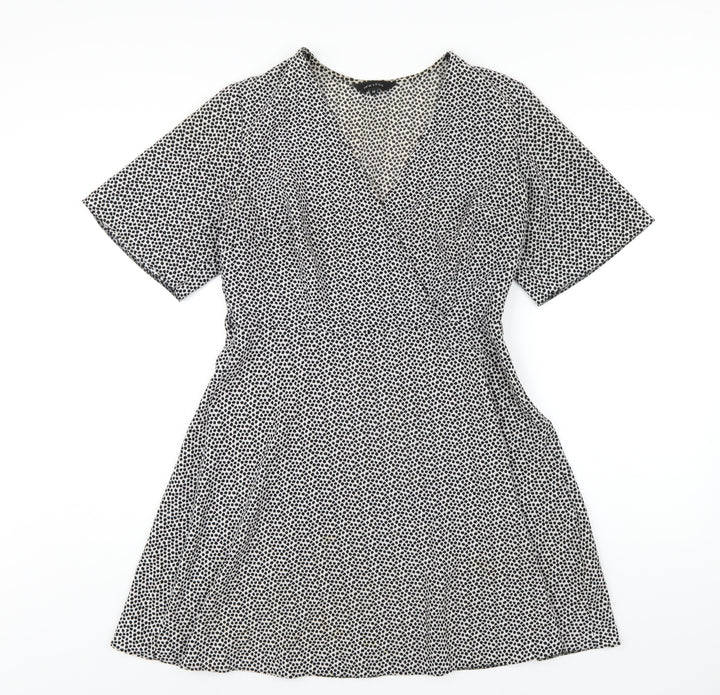 New Look Womens White Polka Dot Polyester A-Line Size 12 V-Neck Zip