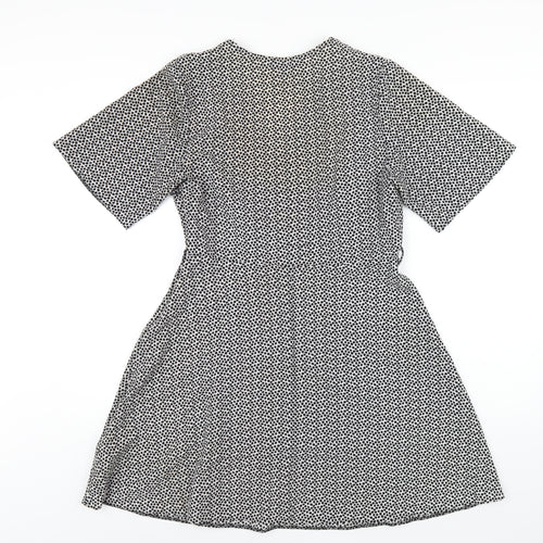 New Look Womens White Polka Dot Polyester A-Line Size 12 V-Neck Zip