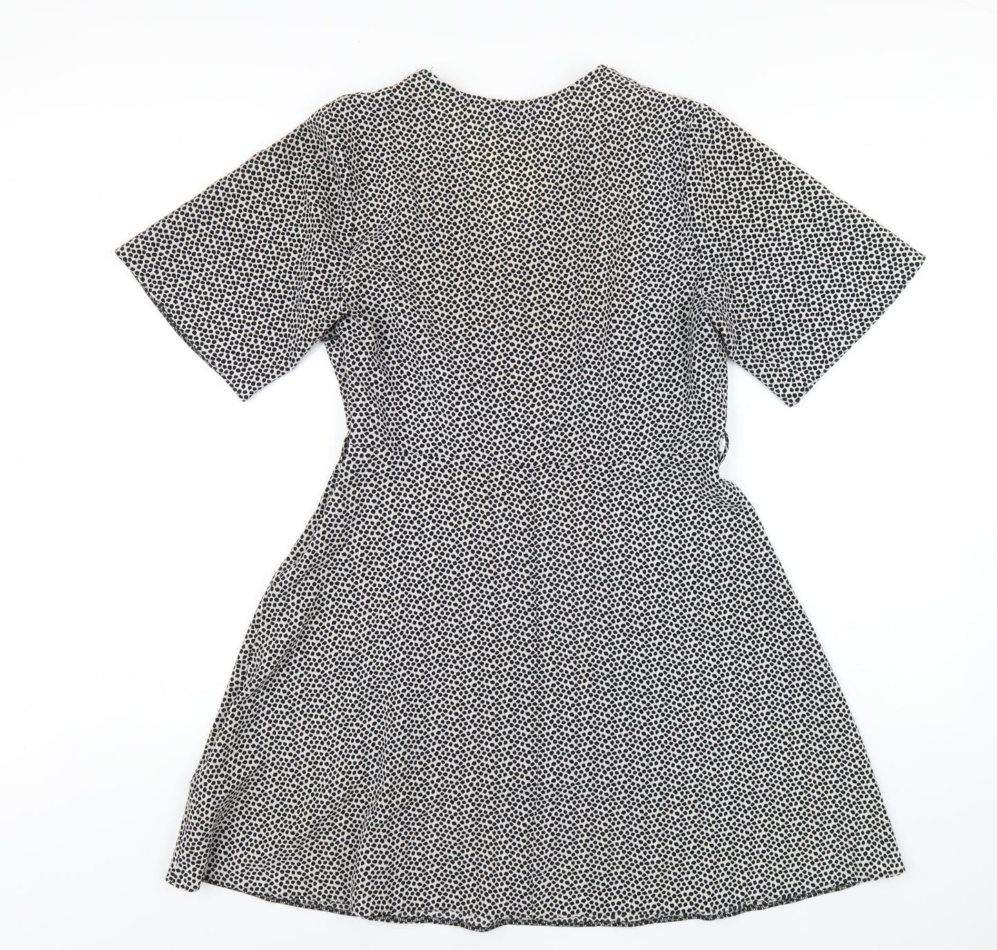 New Look Womens White Polka Dot Polyester A-Line Size 12 V-Neck Zip