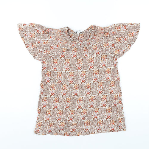 NEXT Womens Multicoloured Geometric Cotton Basic T-Shirt Size 6 Round Neck