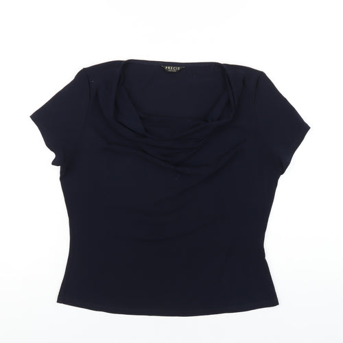 Precis Womens Blue Viscose Basic T-Shirt Size S Cowl Neck
