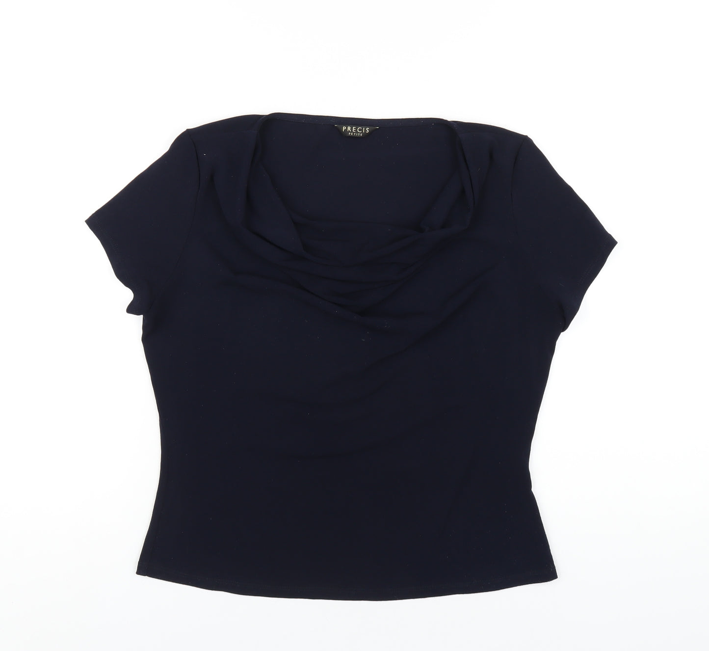Precis Womens Blue Viscose Basic T-Shirt Size S Cowl Neck