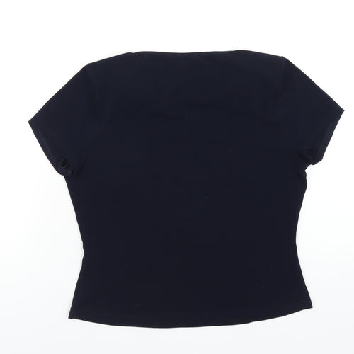 Precis Womens Blue Viscose Basic T-Shirt Size S Cowl Neck