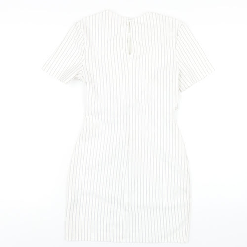 Miss Selfridge Womens White Striped Polyester Bodycon Size 6 Round Neck Button