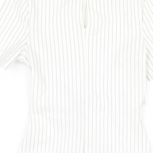 Miss Selfridge Womens White Striped Polyester Bodycon Size 6 Round Neck Button