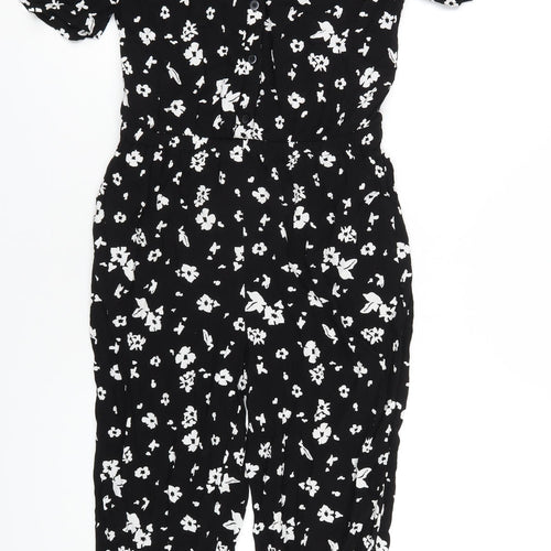 Uniqlo Womens Black Floral Viscose Jumpsuit One-Piece Size XS L24 in Button