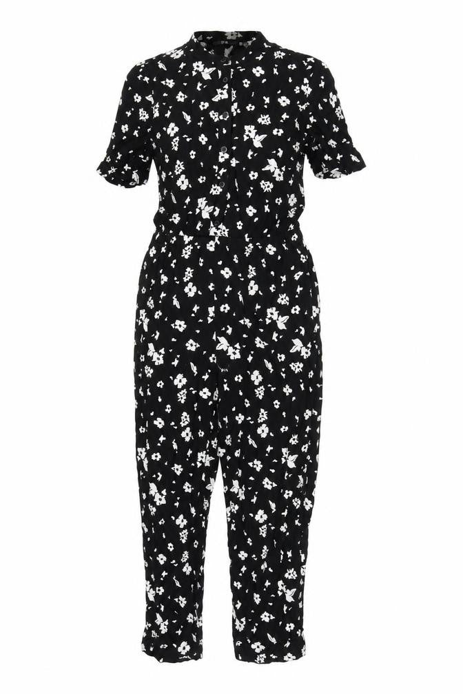 Uniqlo Womens Black Floral Viscose Jumpsuit One-Piece Size XS L24 in Button