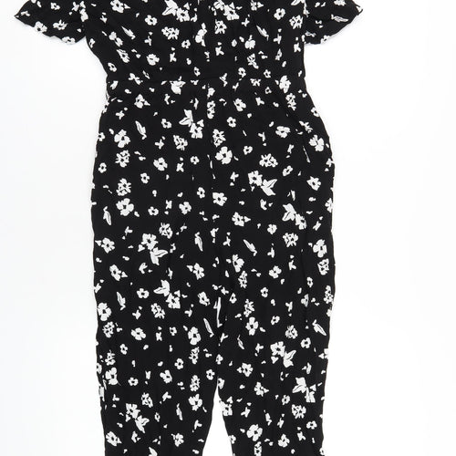 Uniqlo Womens Black Floral Viscose Jumpsuit One-Piece Size XS L24 in Button