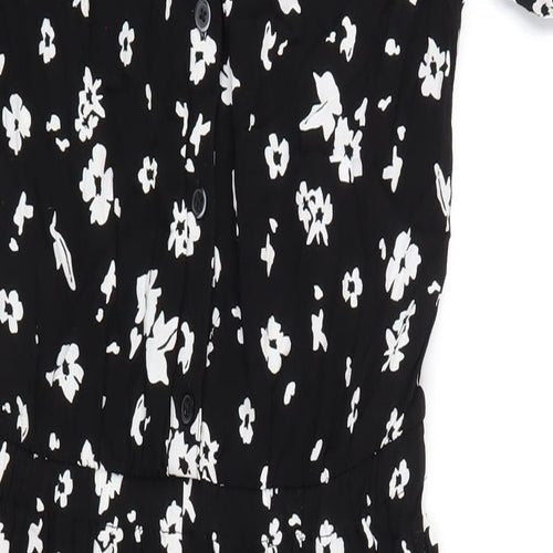 Uniqlo Womens Black Floral Viscose Jumpsuit One-Piece Size XS L24 in Button