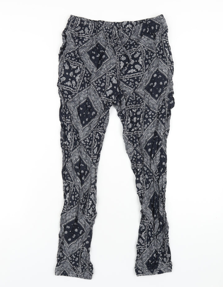 Uniqlo Womens Blue Geometric Viscose Trousers Size S L28 in Regular