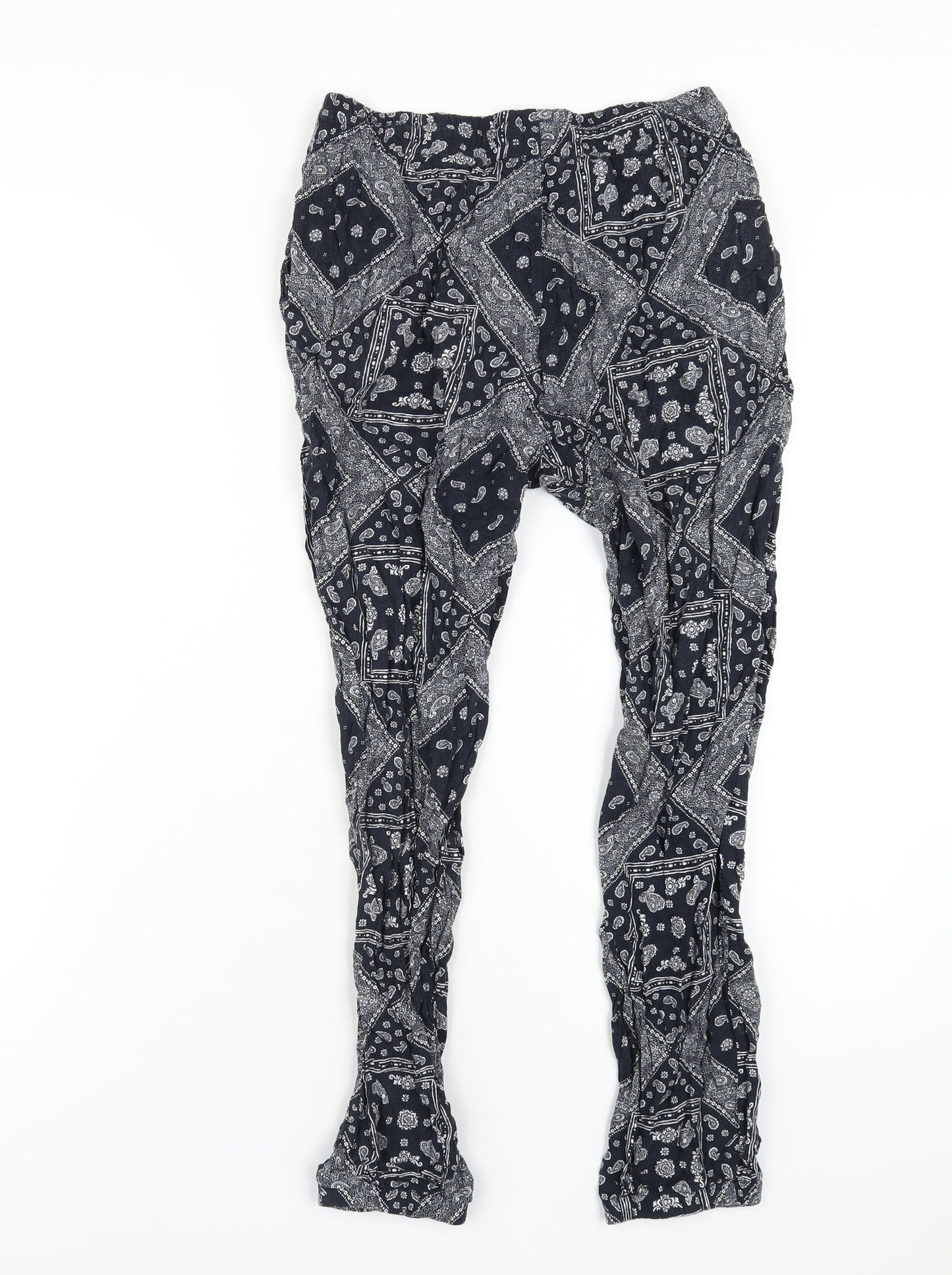 Uniqlo Womens Blue Geometric Viscose Trousers Size S L28 in Regular
