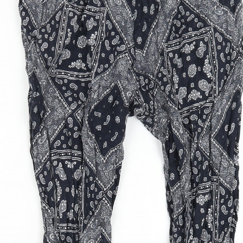 Uniqlo Womens Blue Geometric Viscose Trousers Size S L28 in Regular