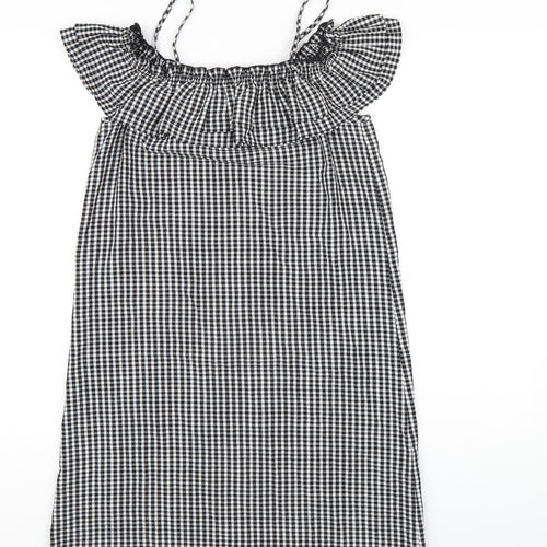 H&M Womens Black Check Viscose A-Line Size 8 Off the Shoulder Pullover