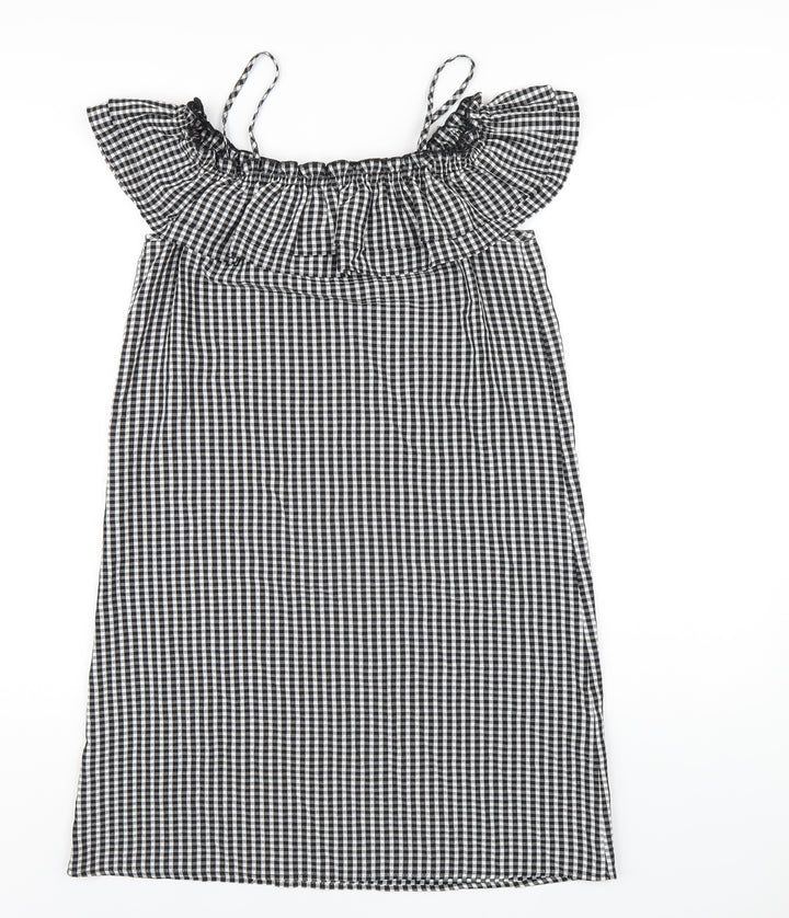 H&M Womens Black Check Viscose A-Line Size 8 Off the Shoulder Pullover
