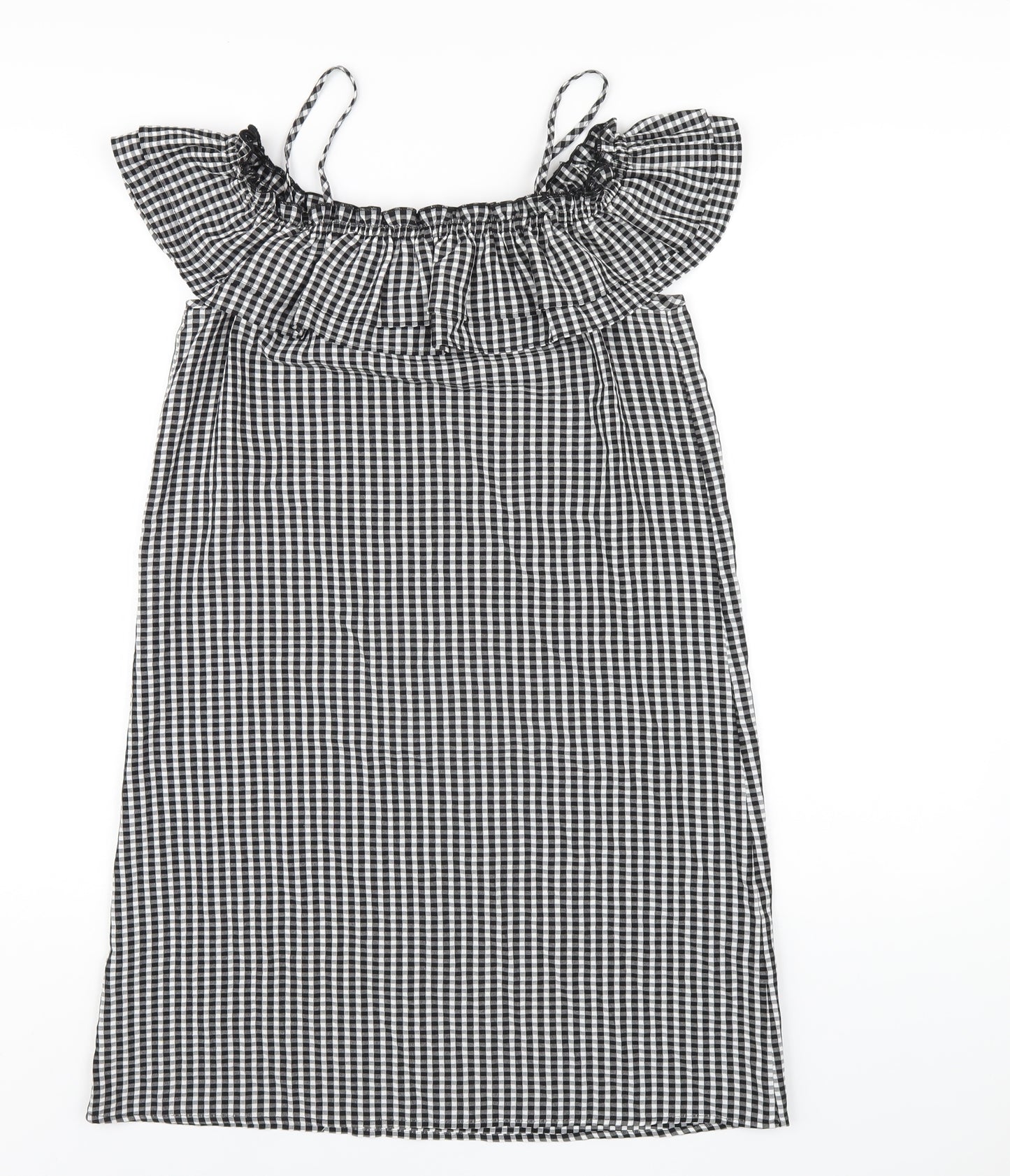 H&M Womens Black Check Viscose A-Line Size 8 Off the Shoulder Pullover