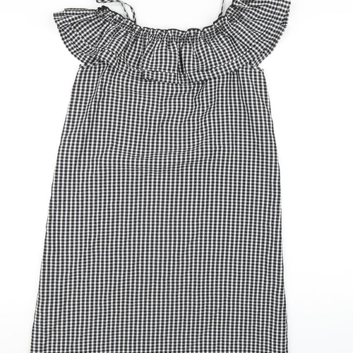 H&M Womens Black Check Viscose A-Line Size 8 Off the Shoulder Pullover