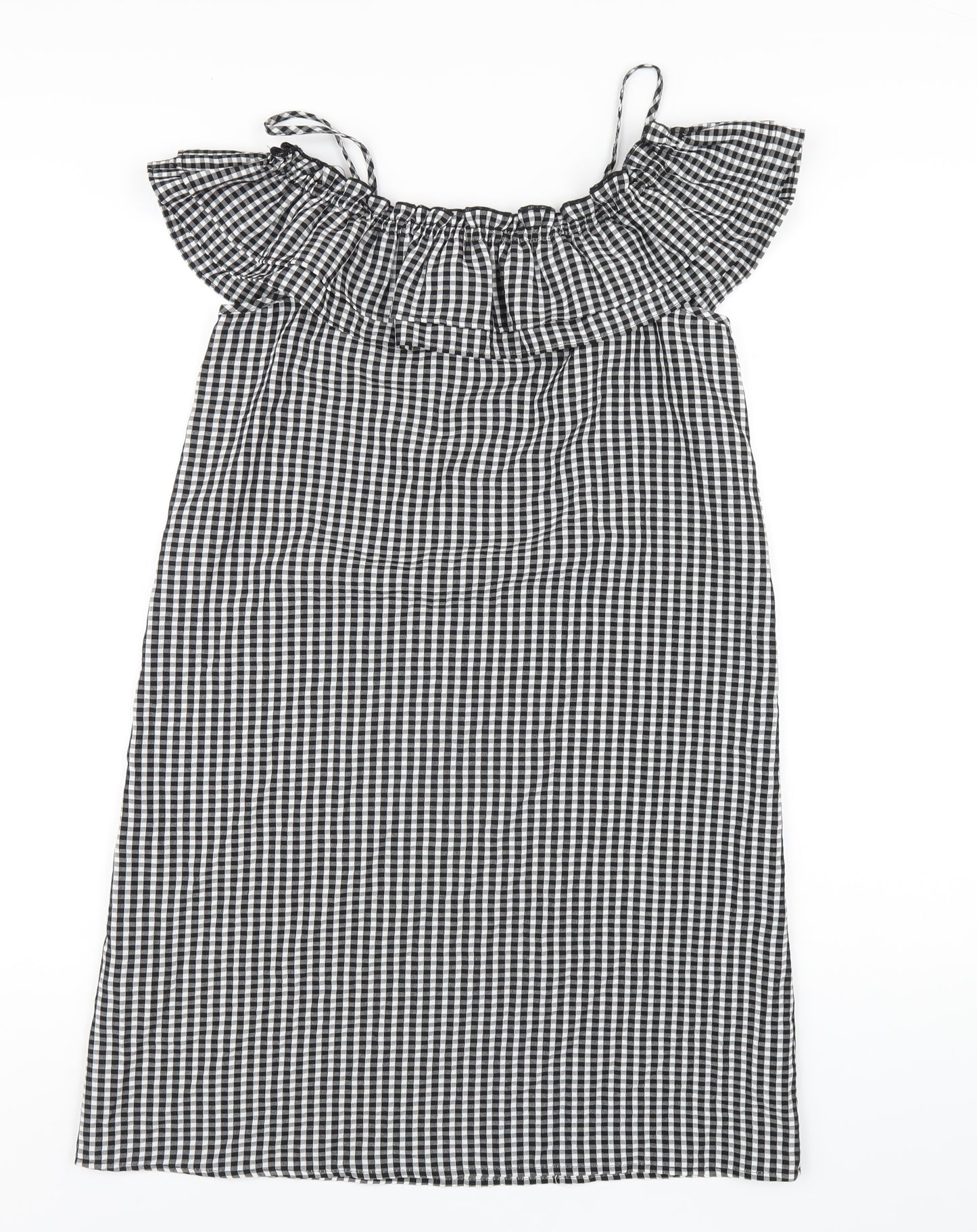 H&M Womens Black Check Viscose A-Line Size 8 Off the Shoulder Pullover