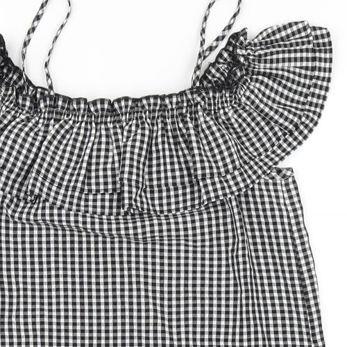 H&M Womens Black Check Viscose A-Line Size 8 Off the Shoulder Pullover