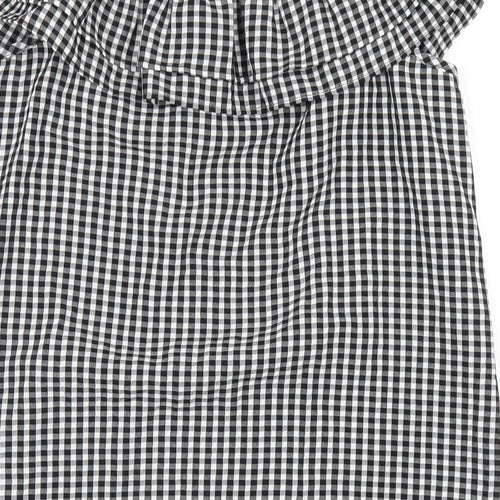 H&M Womens Black Check Viscose A-Line Size 8 Off the Shoulder Pullover