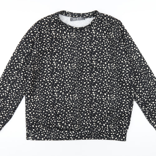 Jessica Graaf Womens Black Geometric Polyester Basic T-Shirt Size M Round Neck