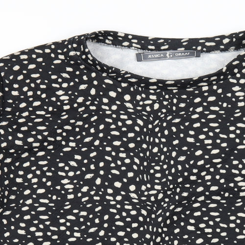 Jessica Graaf Womens Black Geometric Polyester Basic T-Shirt Size M Round Neck