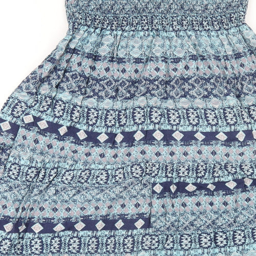 Apricot Womens Blue Geometric Viscose A-Line Size 8 Square Neck Pullover