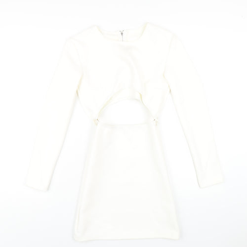 In the Style Womens White Polyester Mini Size 8 Round Neck Zip - Cut Out Suede Effect