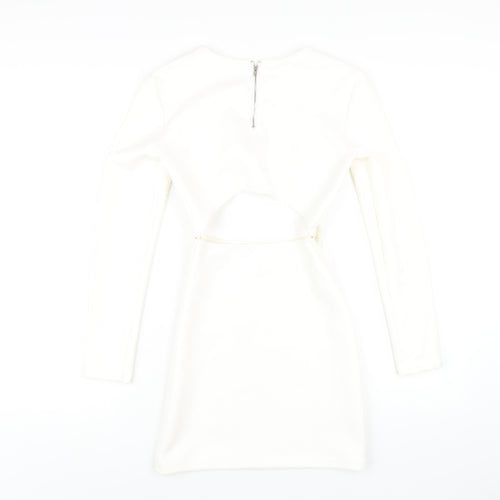 In the Style Womens White Polyester Mini Size 8 Round Neck Zip - Cut Out Suede Effect