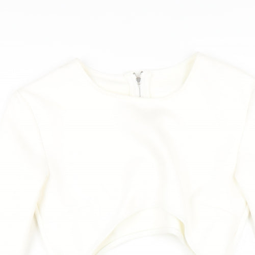 In the Style Womens White Polyester Mini Size 8 Round Neck Zip - Cut Out Suede Effect