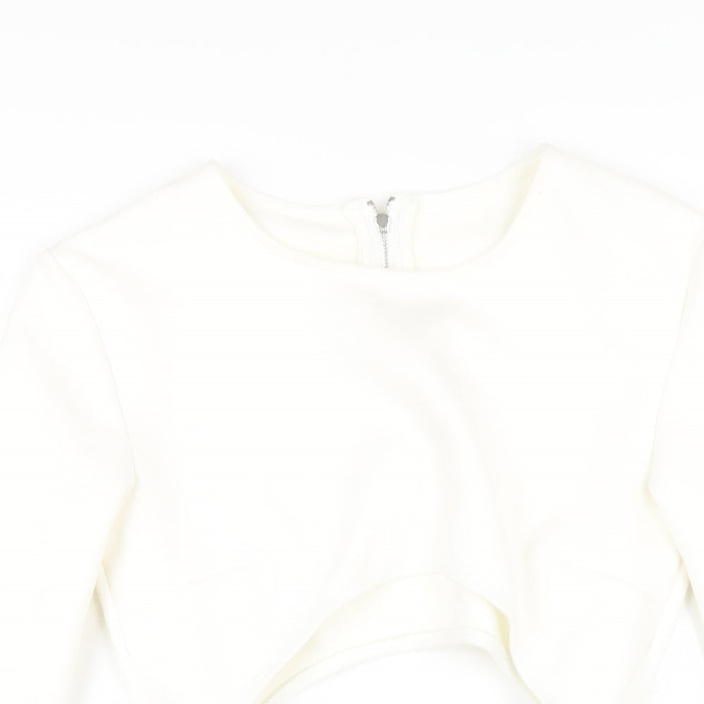 In the Style Womens White Polyester Mini Size 8 Round Neck Zip - Cut Out Suede Effect