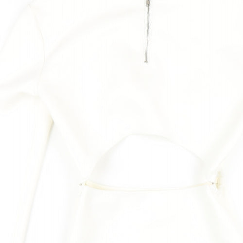 In the Style Womens White Polyester Mini Size 8 Round Neck Zip - Cut Out Suede Effect