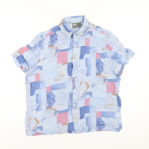 ASOS Mens Blue Geometric Viscose Button-Up Size S Collared Button
