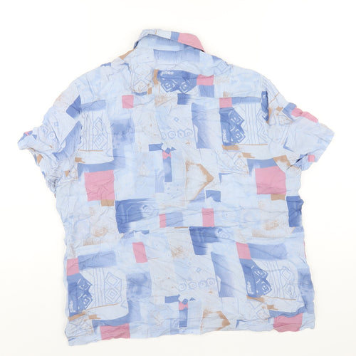 ASOS Mens Blue Geometric Viscose Button-Up Size S Collared Button