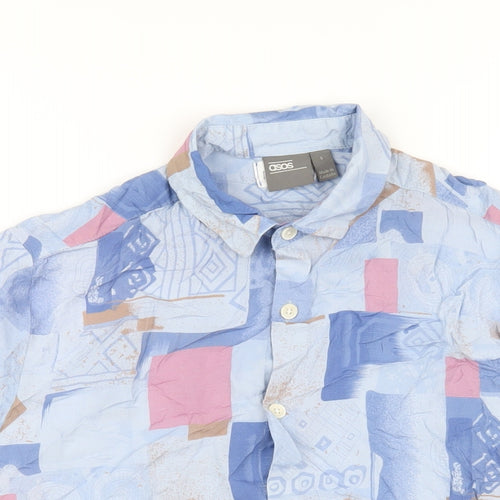 ASOS Mens Blue Geometric Viscose Button-Up Size S Collared Button