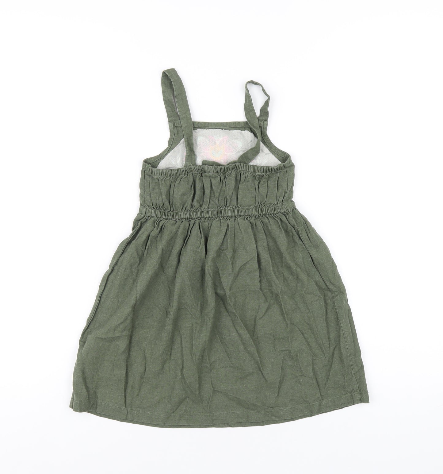 Carter's Girls Green Linen A-Line Size 4 Years Square Neck Button