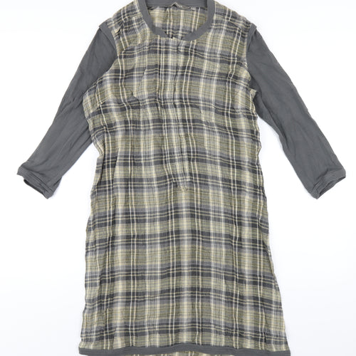 Sandwich Womens Multicoloured Plaid Polyester A-Line Size 10 Round Neck Button